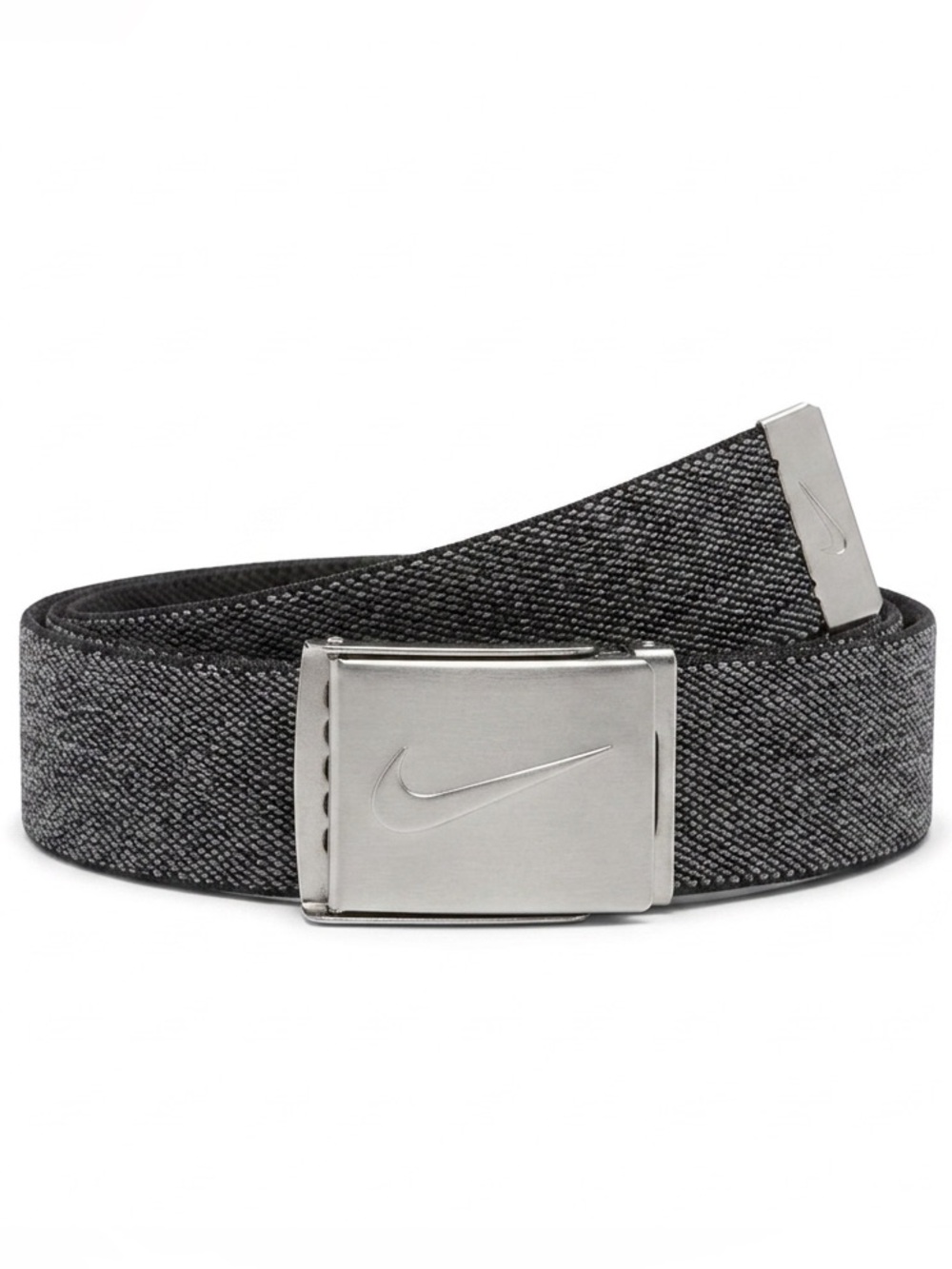 Nike Men's Gray Woven Belt with Silver Swoosh Buckle